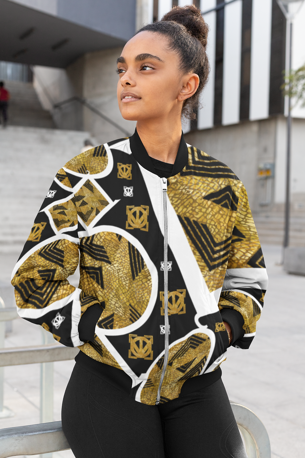 Thumbnail: Gold Safari OBEDI HENE N' Black: Bomber Jacket