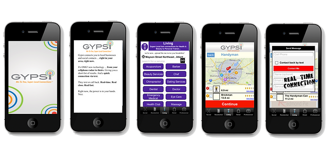 screenshots from Gypsi Moibile app deevloped by MarketPower