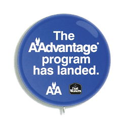 "The advantage program has landed" pin-on buttom for Best Western and Americna airlines frequent flyer program