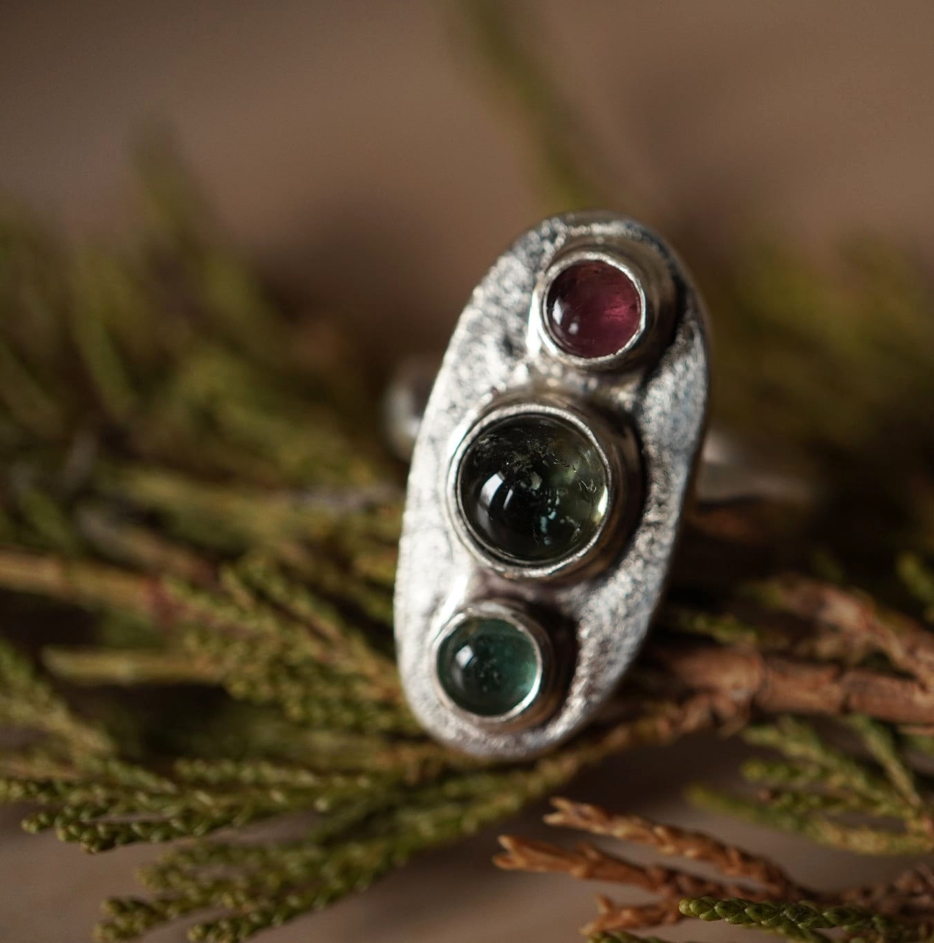 Size 6 - Three Stone Tourmaline Ring