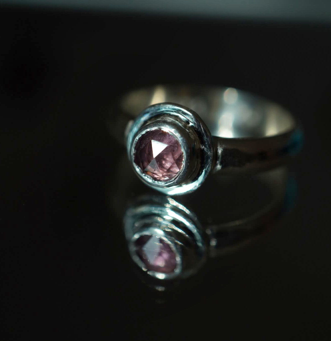 Pink Spinel Ring, Recycled Sterling Silver - Size 10