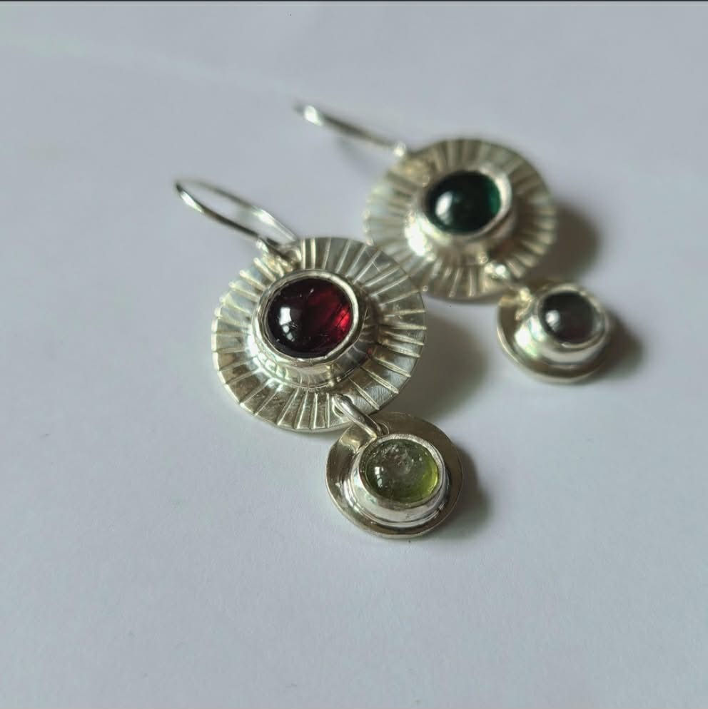 Geometric Statement Tourmaline + Silver Earrings