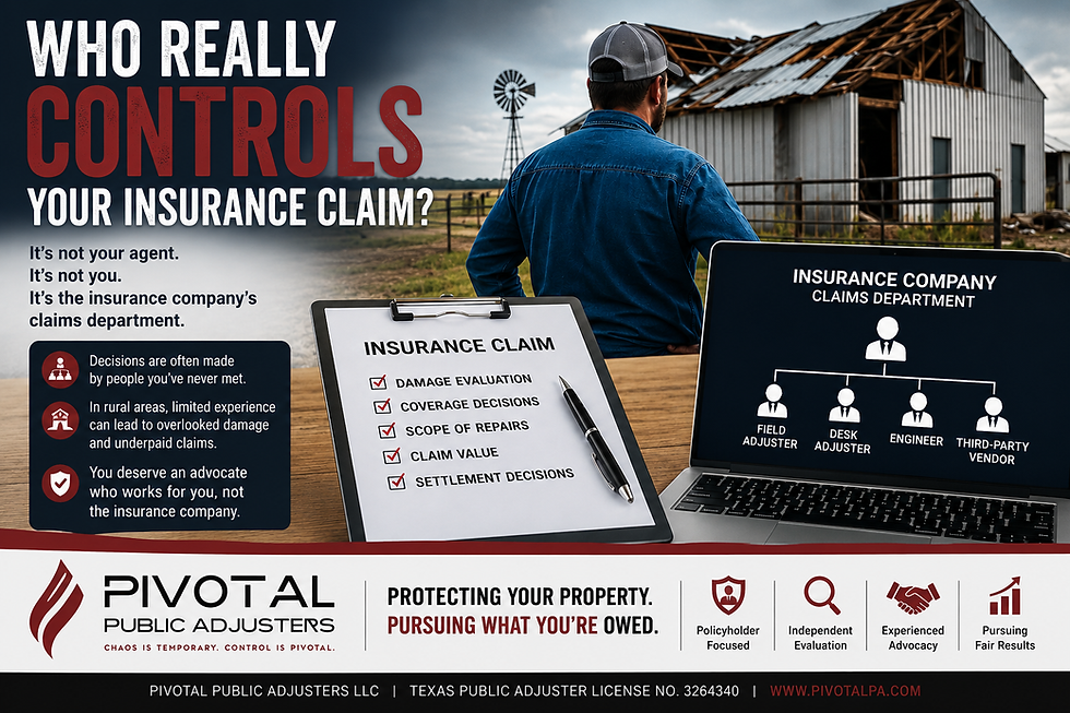 Rural farmer looking at storm damage with infographics for claims process