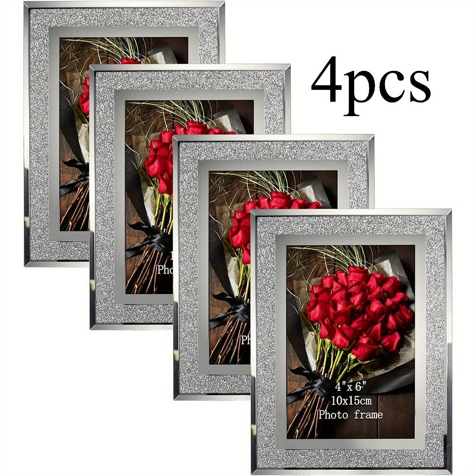 Vier silberne Bilderrahmen, 4pcs, 4x6 10x15cm, Photo Frame, rote Beeren.