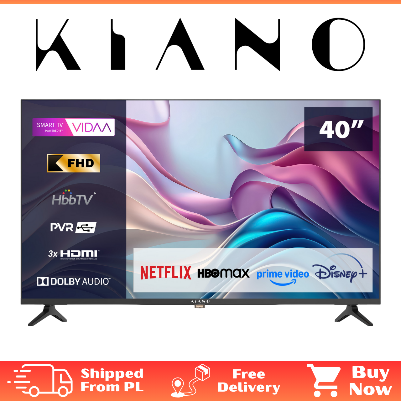 KIANO 40 Zoll 4K UHD Smart TV mit ViDAA, Netflix, Disney+.