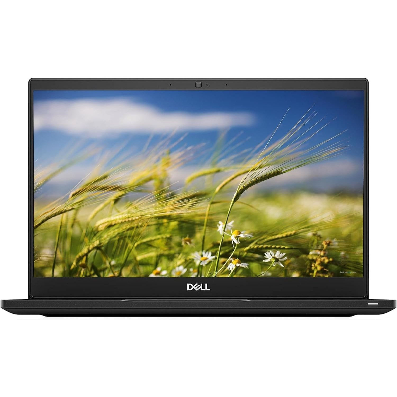 Schwarzer Dell Laptop mit Weizenfeld und blauem Himmel auf Display.