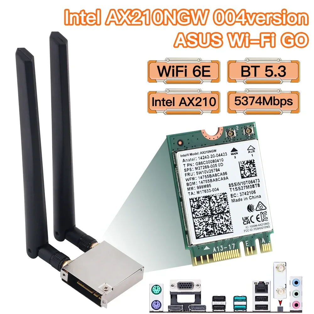 Intel AX210NGW 004version ASUS WI-FI GO Karte mit WIFI 6E, BT 5.3.