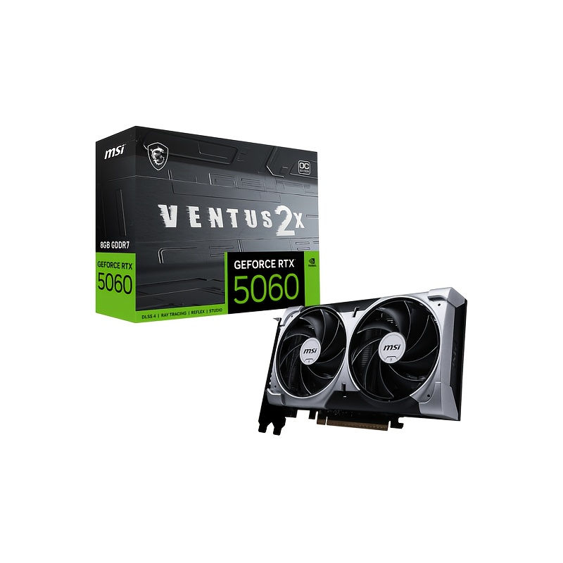 MSI GeForce RTX 5060 VENTUS 2X Grafikkarte mit Produktverpackung.