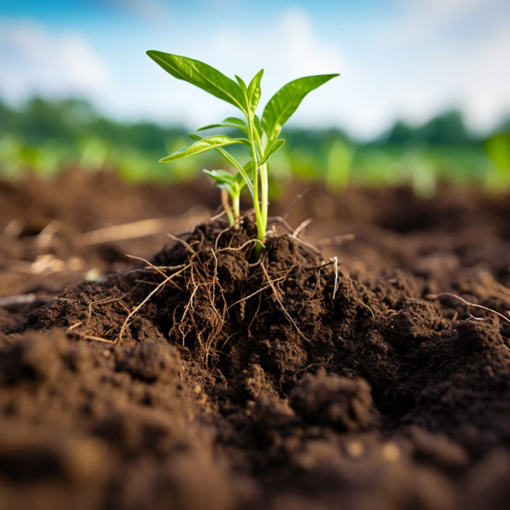 seedling emerging from fertile and healthy soil