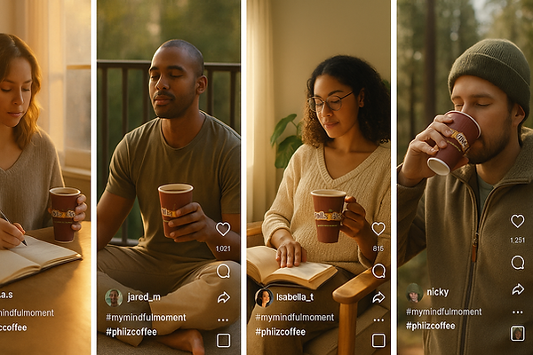 Social Media posts of people showing their mindful rituals that include Philz Coffee