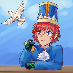 Raol (boy eating as he looks up at a white bird flying by)