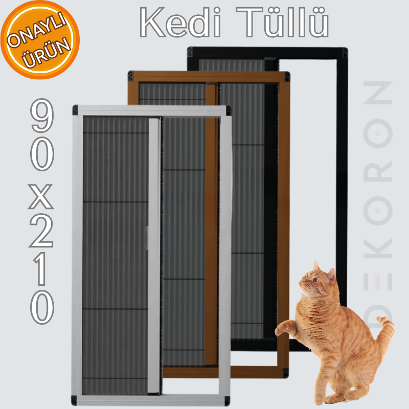 Dekoron Plise Pileli Sürgülü Kapı Sinekliği 90*210 Arası Kedi Tüllü Sineklik