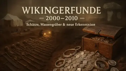 Illustration einer Wikinger Ausgrabung mit Silberschätzen und Skeletten