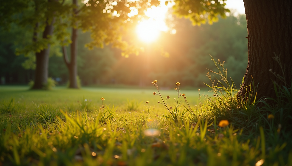 An open meadow at sunset.