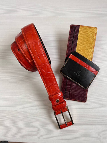 Orange Color Crocodile Leather Belt and Wallets | My Site 2