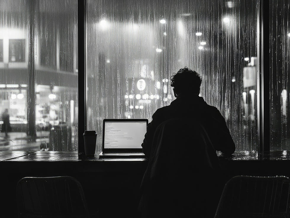 High achiever in Silicon Valley reflecting on success and happiness looking out the window