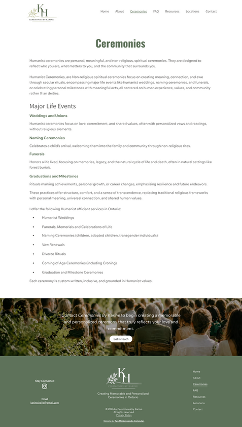 Ceremonies By Karine Website