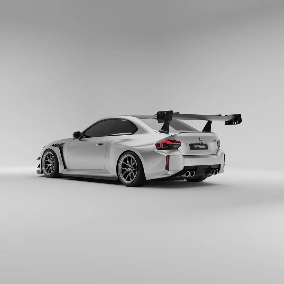 Thumbnail: Full rear view of BMW M2 G87 on white background with diffuser and race wing