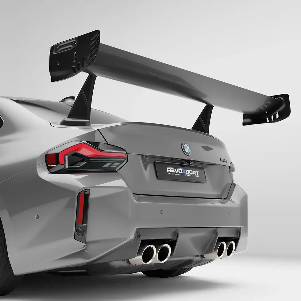 Rear close-up of BMW M2 G87 with carbon fiber OEM replacement diffuser installed