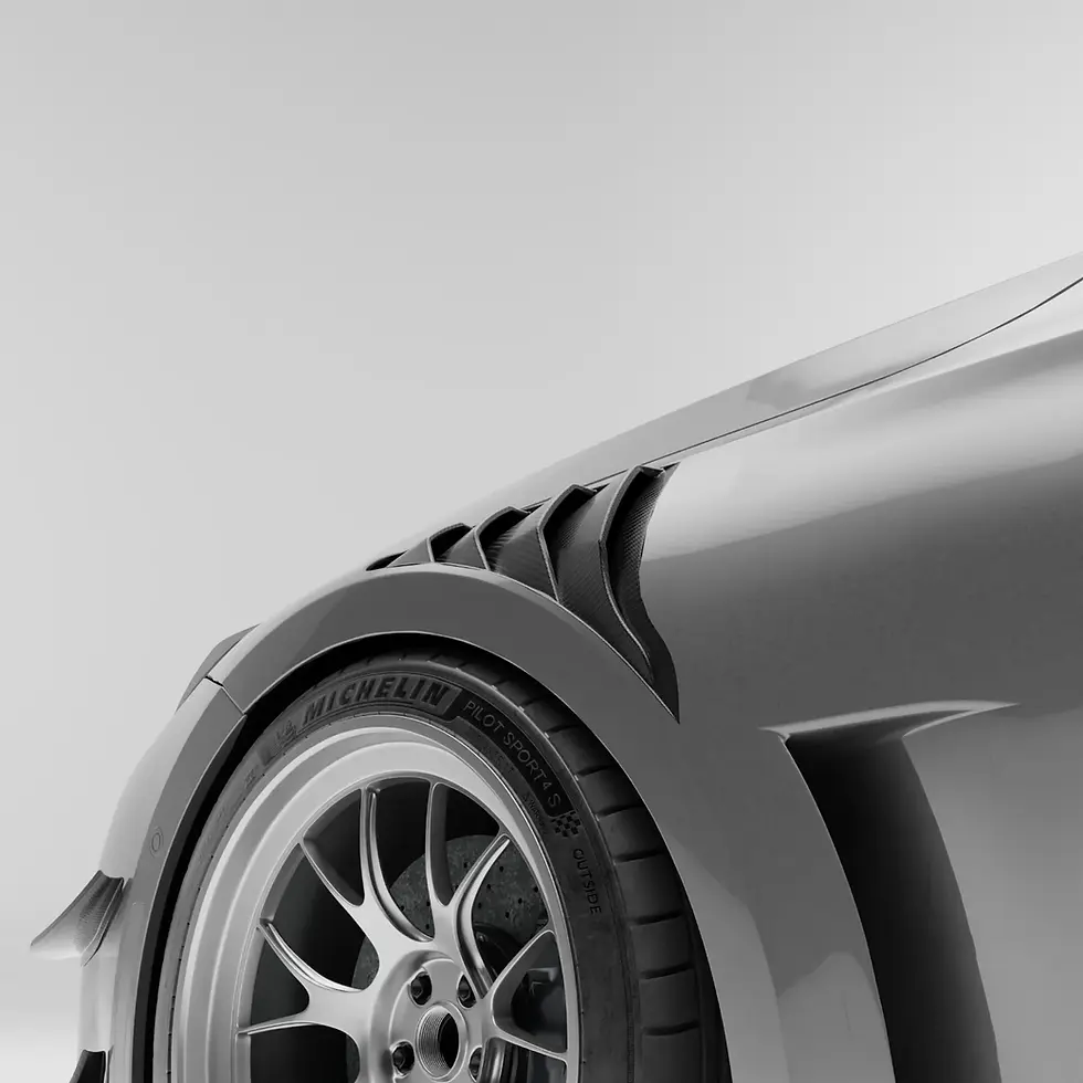Thumbnail: Full side profile of BMW M2 G87 with carbon fiber hybrid fender installed.