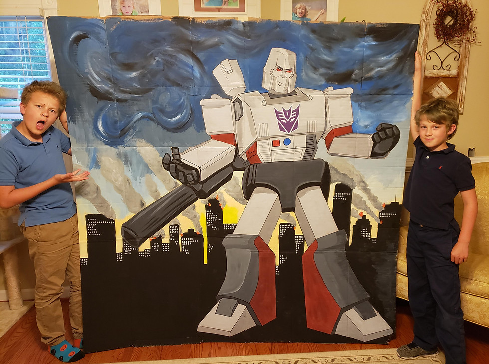 larger than life hand painted transformer for a party game