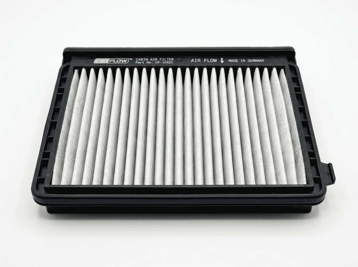 Image of a cabin air filter with white media