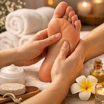Relaxing foot massage setup with candles