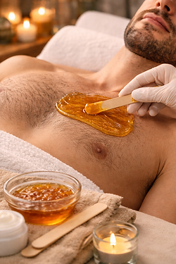 Chest waxing in a professional spa
