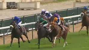 Erdenali and Ten Bob Tony battling for the line in the Prix du Moulin at Paris Longchamp