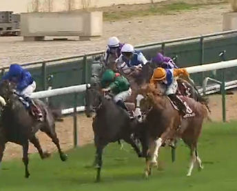 Erdenali and Ten Bob Tony battling for the line in the Prix du Moulin at Paris Longchamp