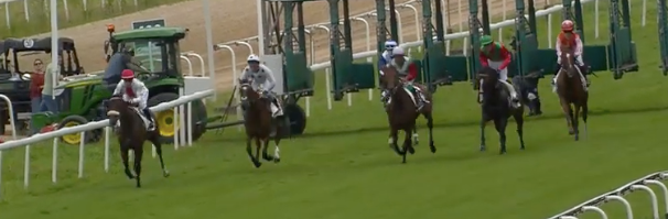 Horses leaving the start of a race at San Sebastian