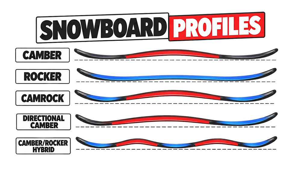 Choosing the right snowboard profile can completely change the way your board feels on the mountain. Some profiles are designed to carve hard and ride fast, while others make turning easier, improve float in powder, or give you a more playful feeling in the terrain park. A snowboard's profile is essentially the shape the board takes when viewed from the side. During manufacturing, the different layers of a snowboard are pressed together in a mold using heat and pressure. That mold permanently...