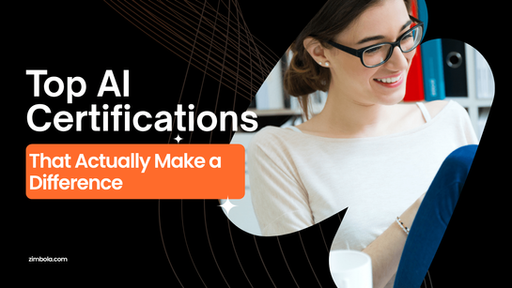 Top AI certifications that boost careers – woman reading in modern office.