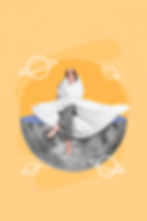 Creative collage picture photo poster postcard of beautiful lady sitting sphere want sleep
