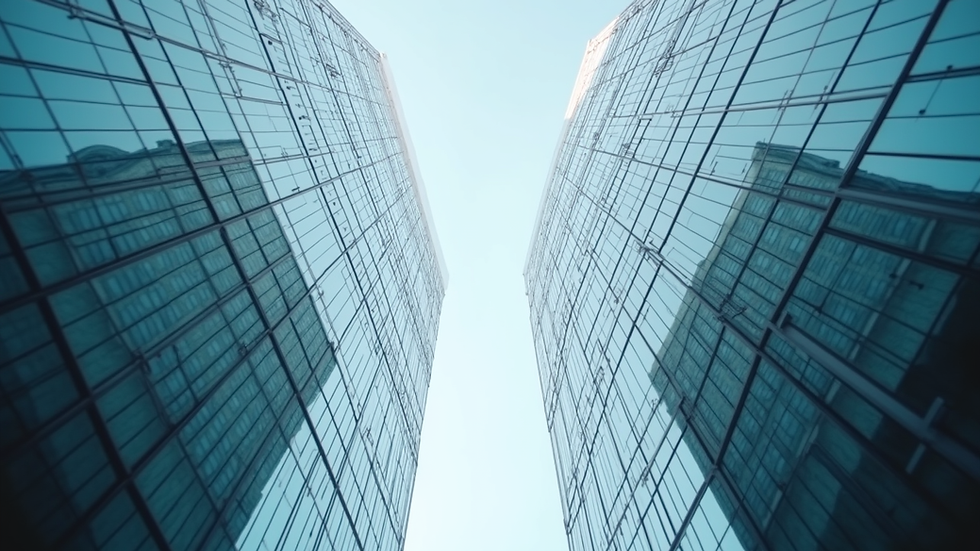 Eye-level view of a modern office building with clear glass windows