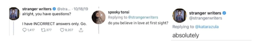 The Stranger Things writers confirming they don't believe in love at first sight.