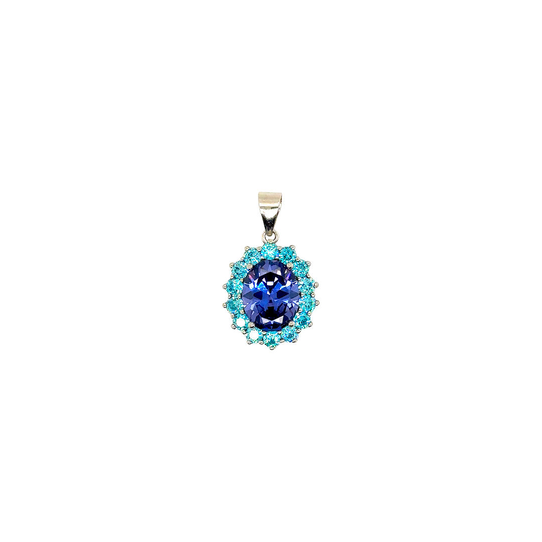 Blue Cubic Zirconia on Sterling Silver 925 Pendant