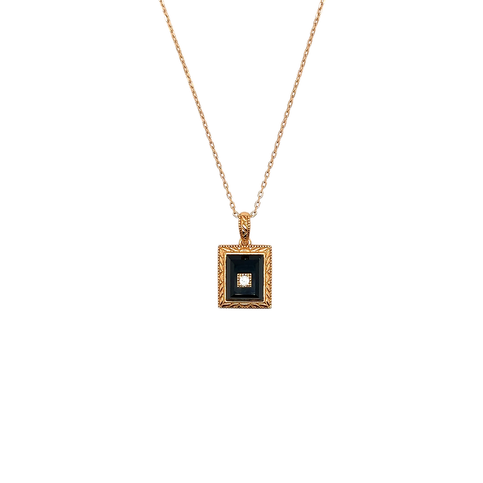 Black Agate and Cubic Zirconia on Yellow Gold Plated Sterling Silver 925 Chain and Pendant