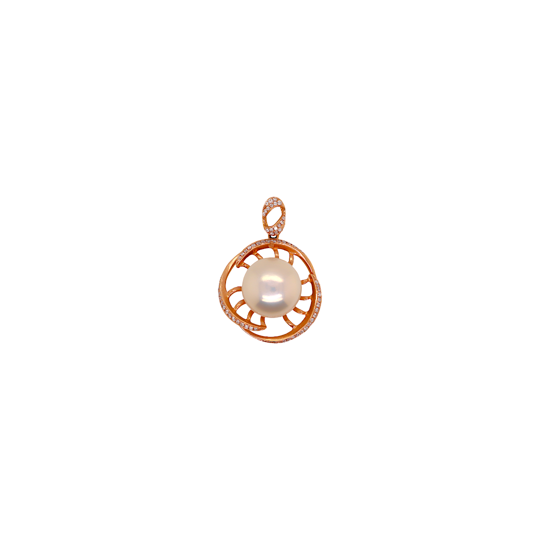 Freshwater pearl and diamond on red gold 18 ct pendant