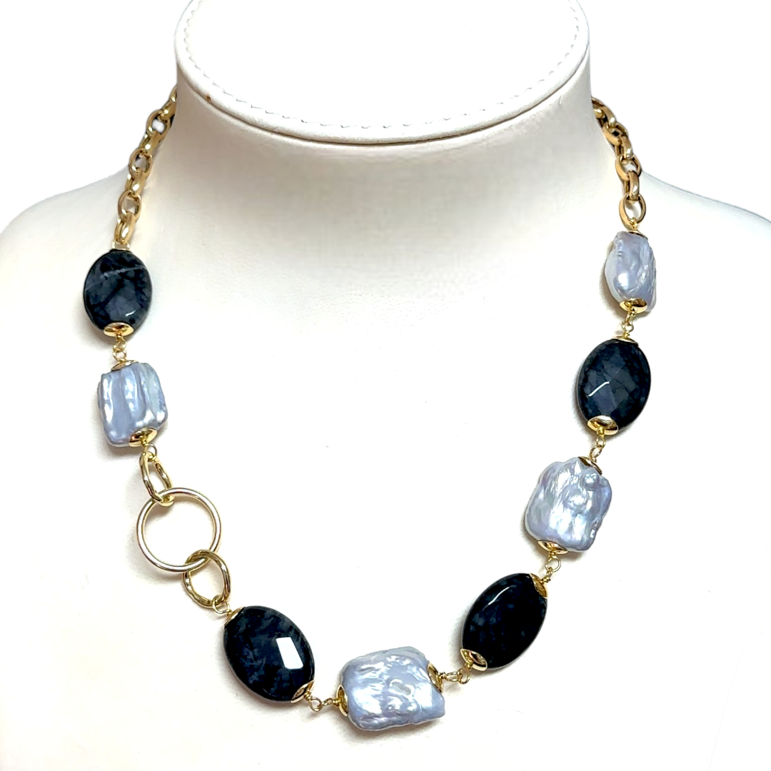 Gabro on Yellow Gold Plated Sterling Silver 925 Collier