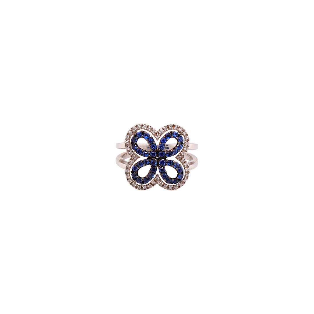 Diamond and sapphire on white gold 18 ct flower ring