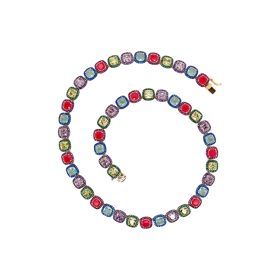 Multi Coloured Cubic Zirconia on Yellow Gold Plated Sterling Silver 925 Necklace