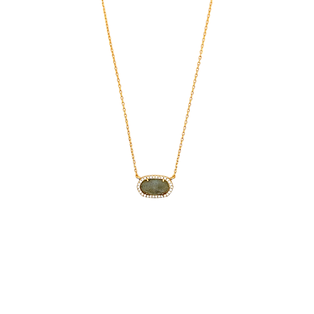Labradorite on Yellow Gold Plated Sterling Silver 925 Chain and Pendant