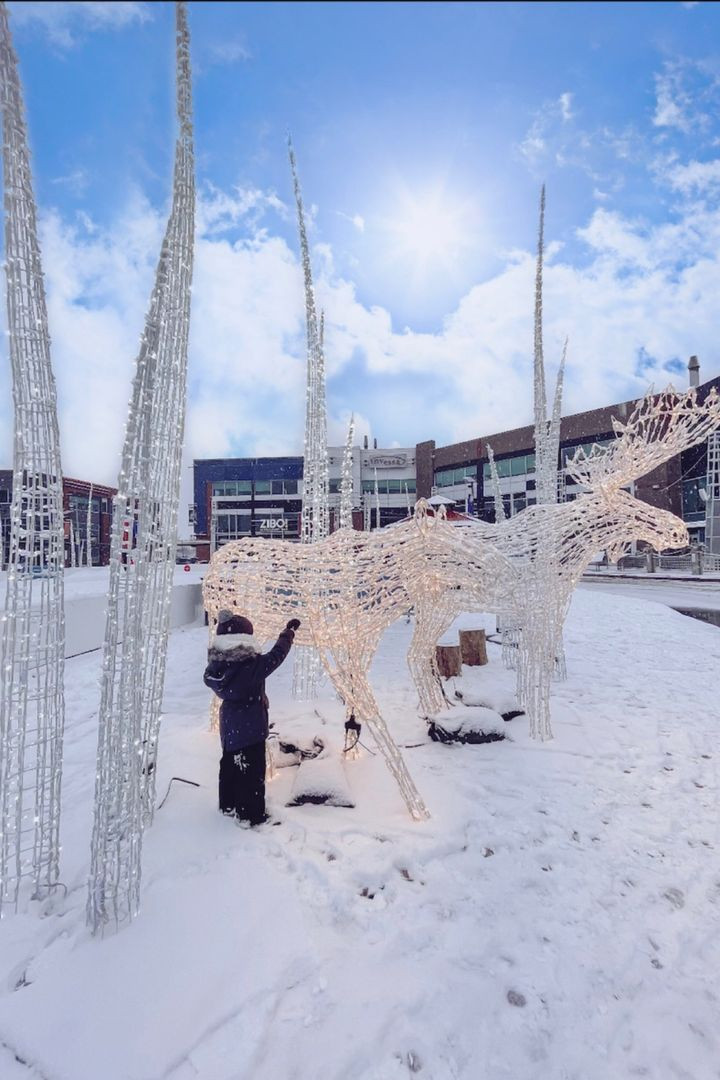 child winter outfit in winter days with deer lights