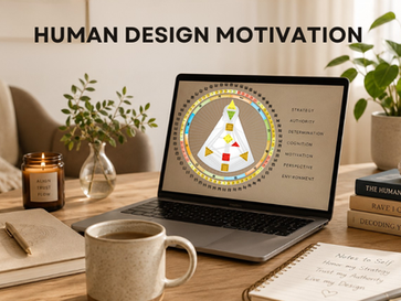 a laptop with a human design mandala on it talking about human design motivation