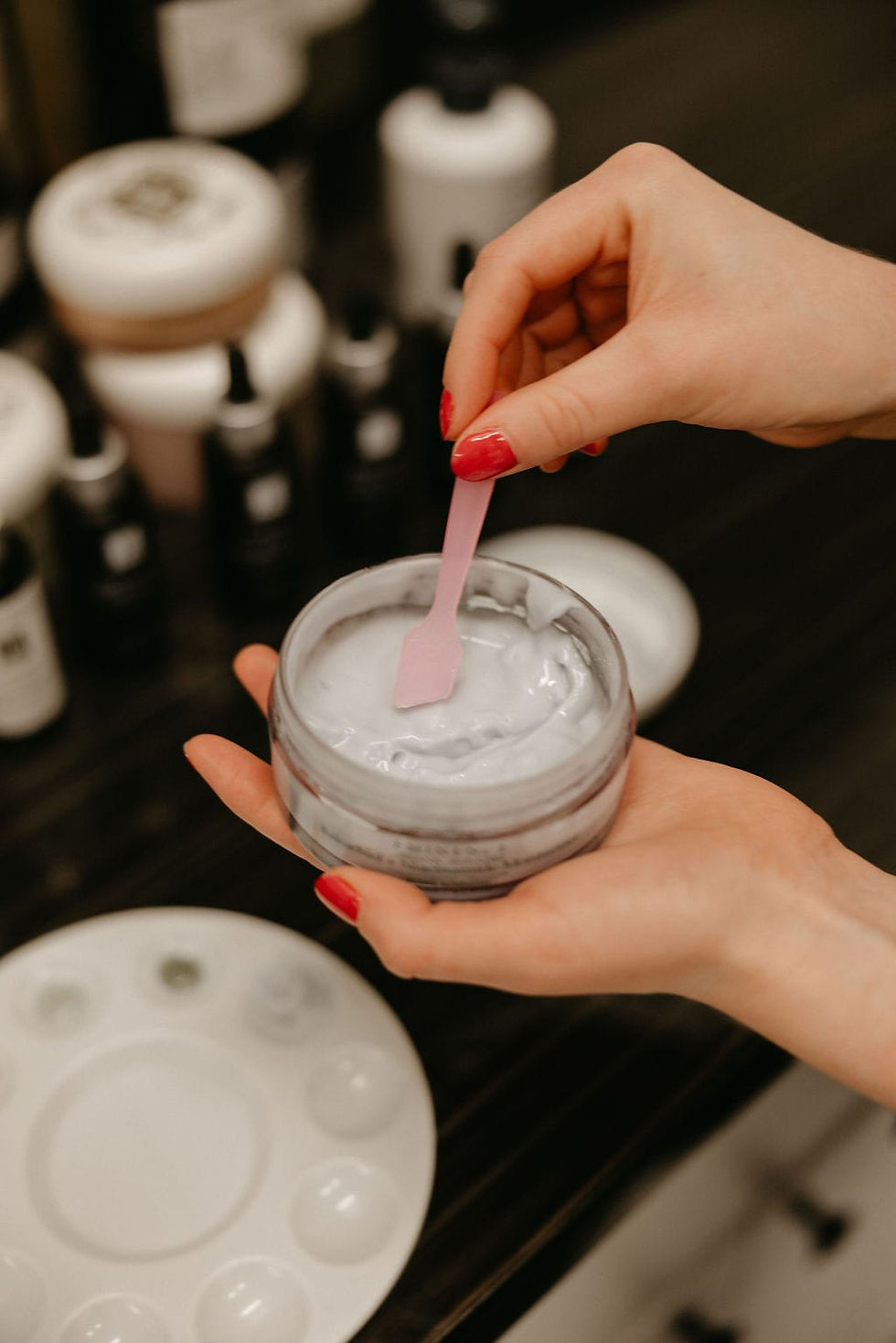 Skincare brushes and bowls prepared for esthetics training