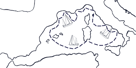 Carte imagée de la trajectoire d'un voyage à la voile en Méditérranée