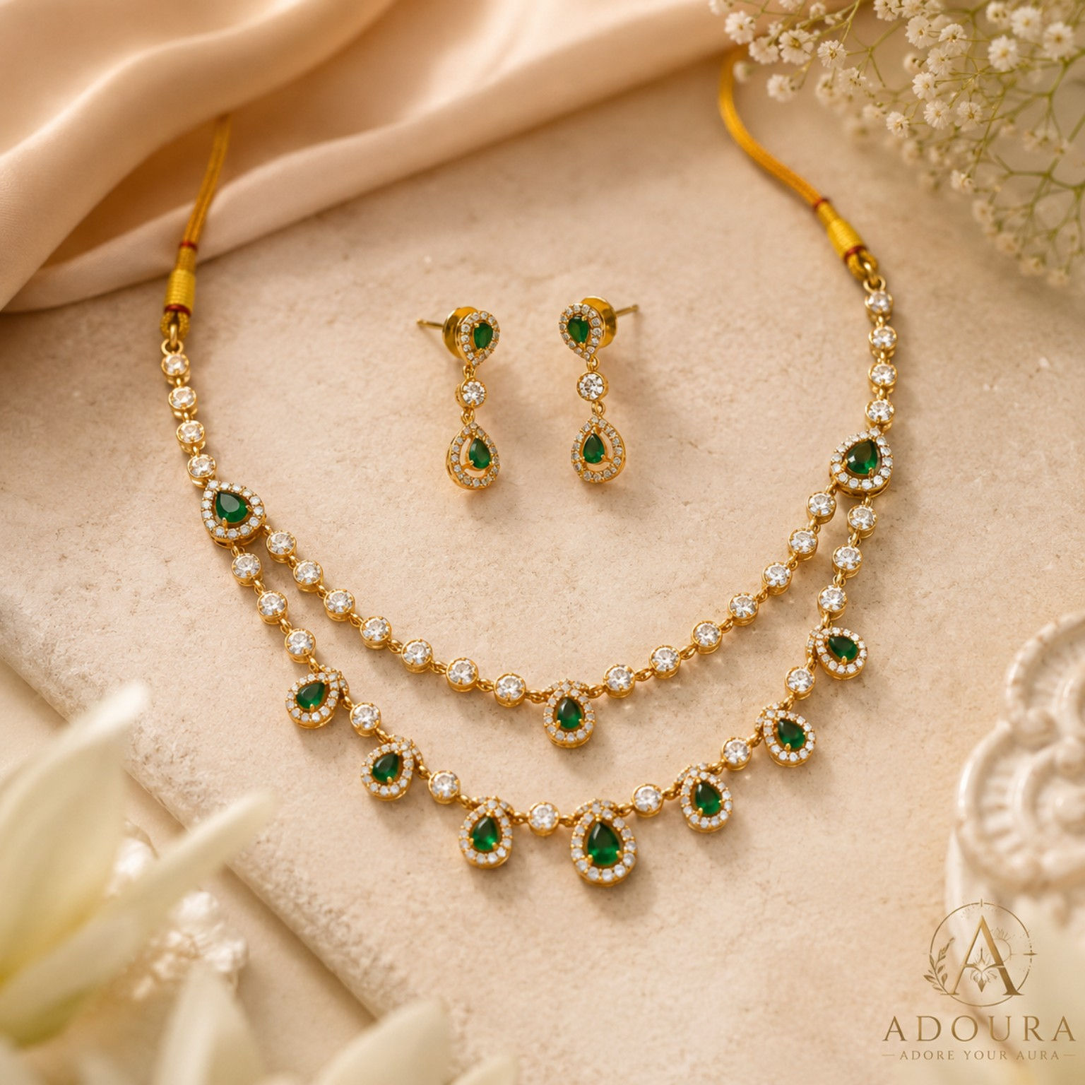 Emerald Teardrop Luxe Necklace Set