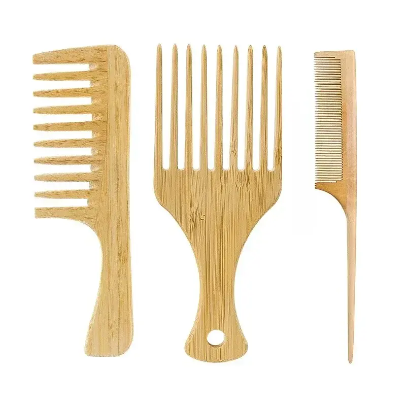 1Pcs Natural Bamboo Wooden Hair Comb Anti-Static Afro air Brush Women