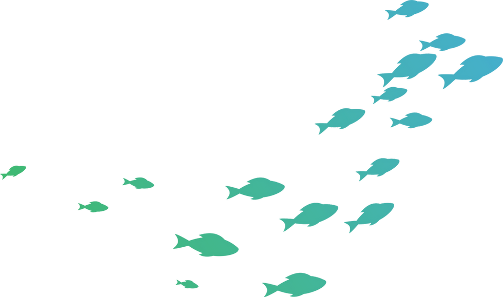 Colorful fish illustration for Tustin Community Preschool parent and toddler class ages 21 months to 2 years